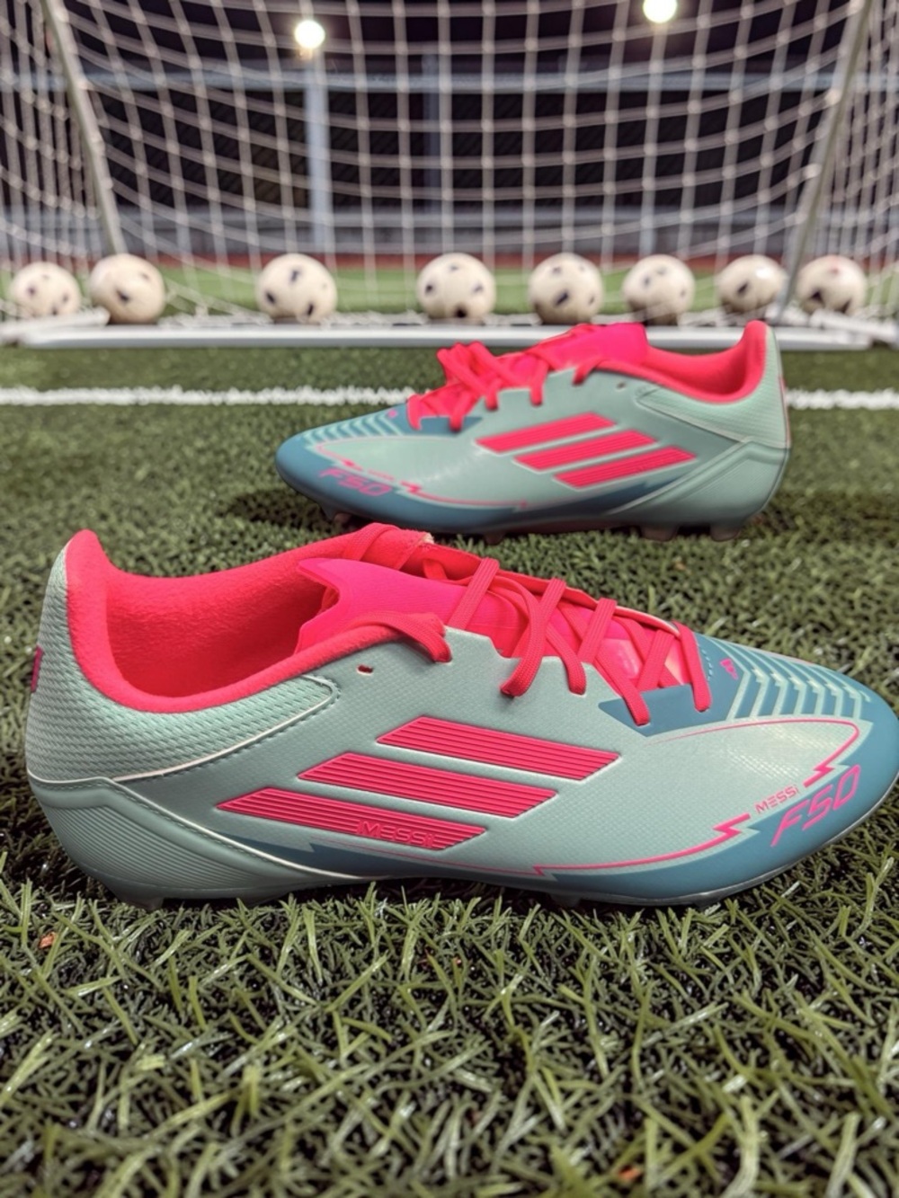 Adidas F50 League Messi FG MG Cleats Mens 10.5 Flash Aqua Soccer Boots BNWOT